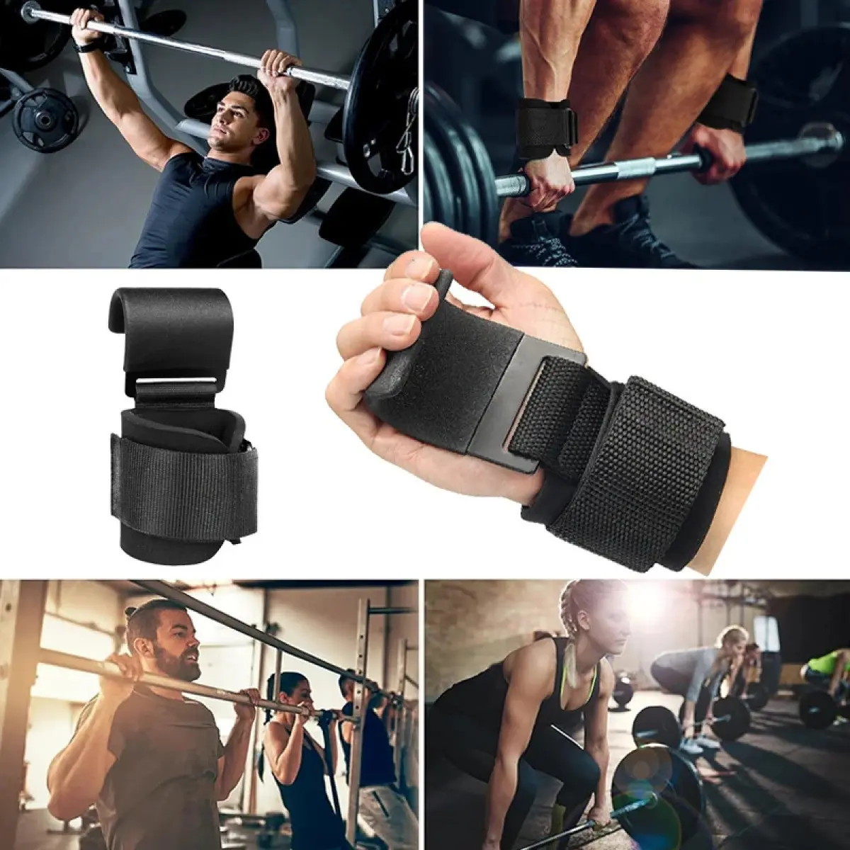 Unisex 2pcs Pull-Up Assist Hooks with Non-Slip Lightweight Fitness Training Straps, Adjustable Wrist Wraps (15x10x7cm) - Gym Strength Training Accessories for Weight Lifting, Improves Grip Strength