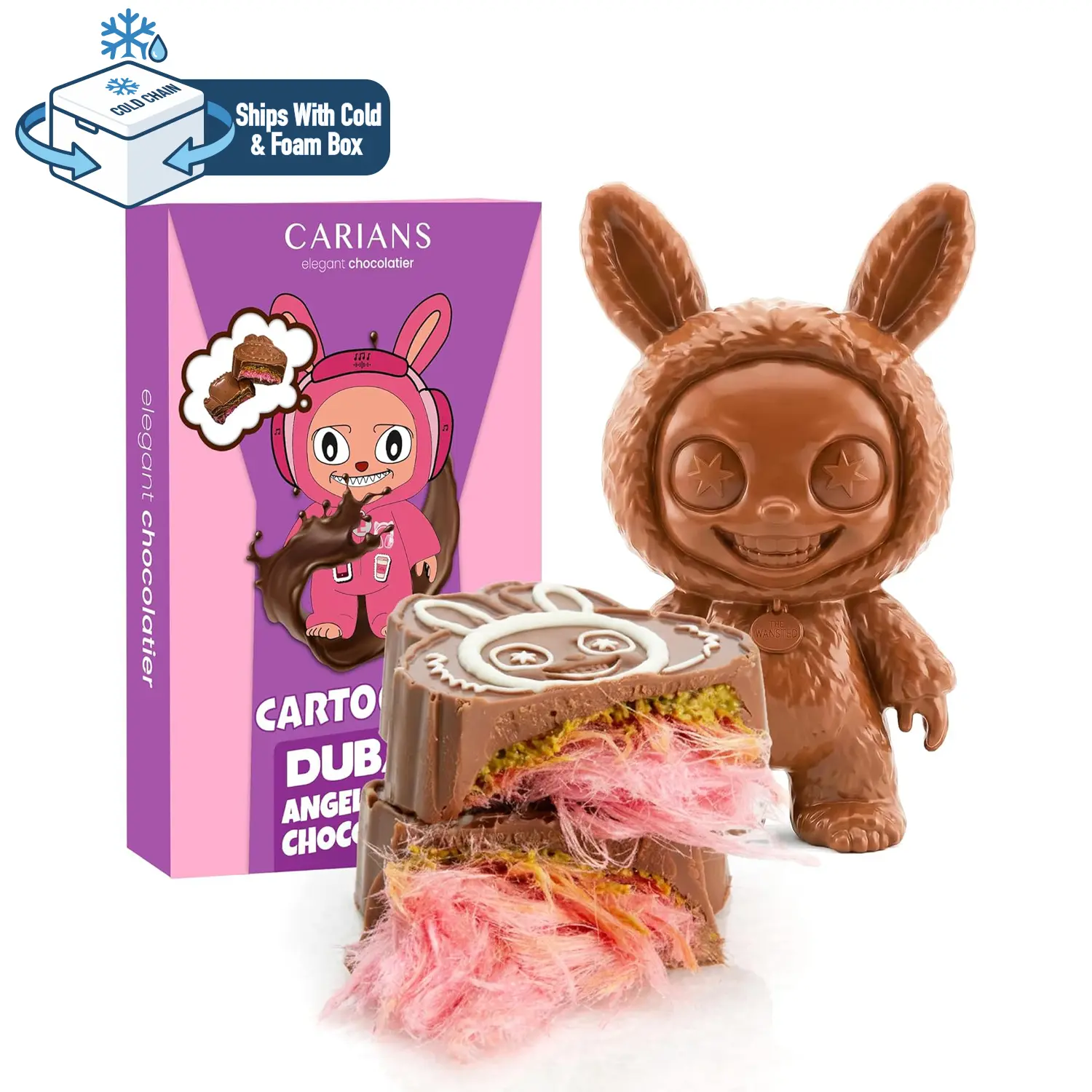 Viral Cartoon Angel Hair Dubai Chocolate Bar - Pink Cotton Candy
