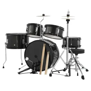 5-Piece Junior Drum Set, A Complete Kit for Kids with Stool, Sticks & Pedal, Beginner Set, Perfect Musical Gift for Boys & Girls, Black Groove Time Instrument