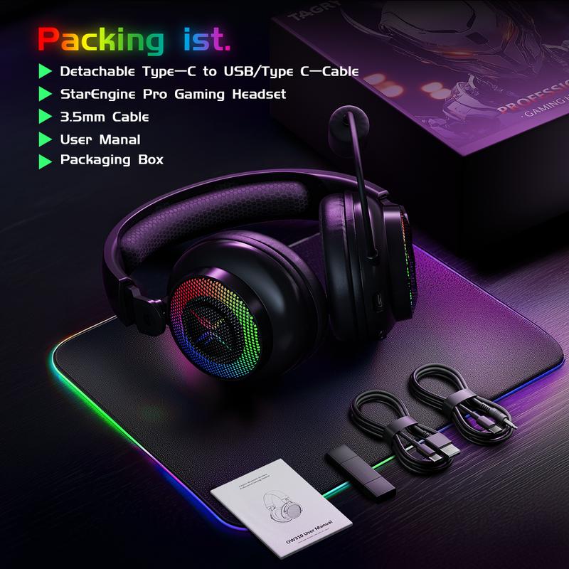 [New Upgrade] TAGRY TRONICX K12 Wireless Gaming Headset - 40mm Drivers - Memory Foam Cushion - Version  5.3-USB-A/C Dual Interface 2.4G - Wired 3.5mm Audio Jack - For PC, Mac, PS4, PS5,Switch, Smart Phone, Laptop, Smart Watch, Tablet