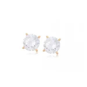 Classic Solitaire Stud Earrings with Central Stone and Gold-tone Finish