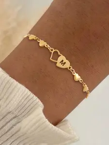 Mother's Day Gift Double Heart Initial Bracelet, Letter Link Bracelet, Stainless Steel Chain Bracelet for Women, Fashion Bracelets, Fashion Jewelry for Party, Daily Clothing