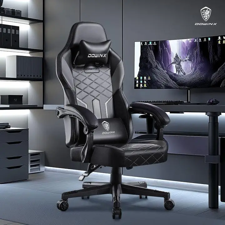 Dowinx Gaming Chair with Pocket Spring Cushion, Ergonomic Computer Chair High Back, Reclining Massage Game Chair Pu Leather 350LBS