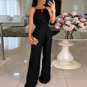 Live Only ChicMe Women's Halter Sleeveless Lace-up Jumpsuit Casual Waist Ruched Loose Fit Romper