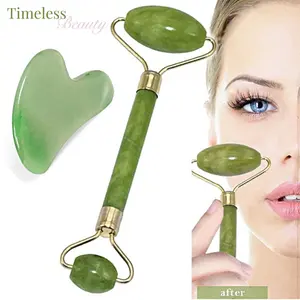 Jade Roller and Gua Sha Set - Anti Aging Face Massager Tools, Natural Jade Stone Beauty Tool for Reducing Wrinkles, Puffiness & Dark Circles