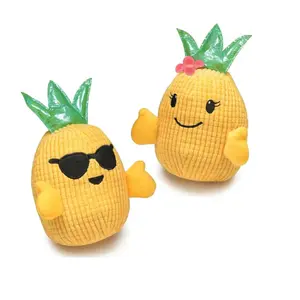 Dog Toys 8 Inch Hawaiian Pineapple Soft Plush Squeaker Crinkle Choose Boy Girl or Set of Both