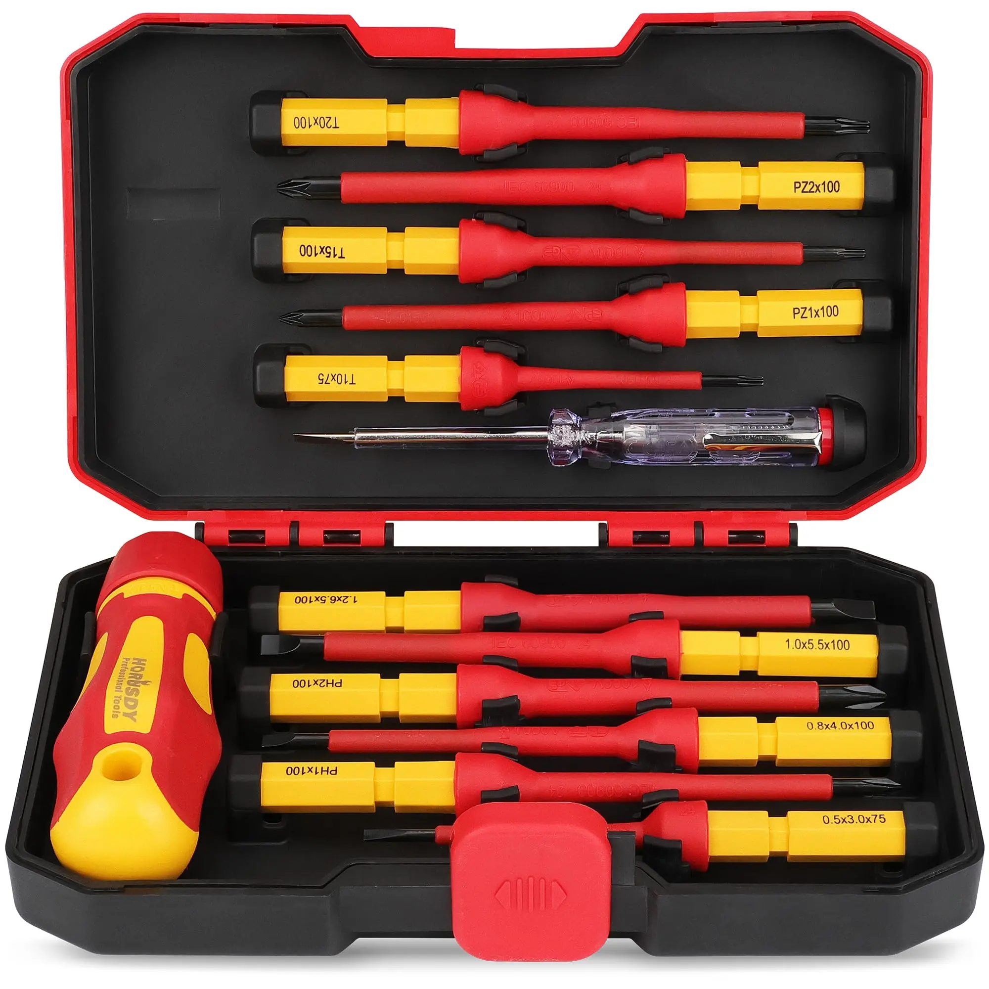 1000V Insulated Electrician Screwdriver Set - 13-Piece Professional Electrical Screwdriver Set Insulation Handle CRV Steel Magnetic Phillips Slotted Pozi Torx Tips VDE & GS Certified