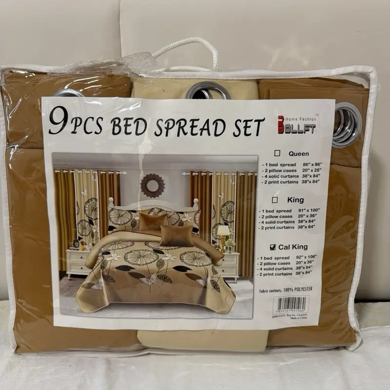 Bollft 9-Piece Bedspread & Curtain Set – Red Floral
