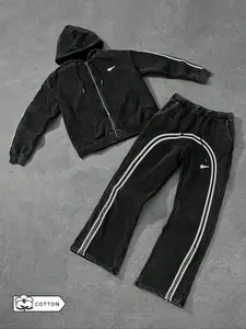 Two-Piece Set Men's Zip Up Hoodie & Sweatpants, Regular Fit Casual Long Sleeve Hooded Sweatshirt & Jogger Pants for Spring & Fall, Fashion Men's Two-piece for Daily Wear, Sweatsuit Matching Set