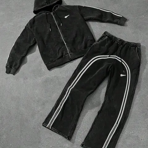 Two-Piece Set Men's Zip Up Hoodie & Sweatpants, Regular Fit Casual Long Sleeve Hooded Sweatshirt & Jogger Pants for Spring & Fall, Fashion Men's Two-piece for Daily Wear, Sweatsuit Matching Set