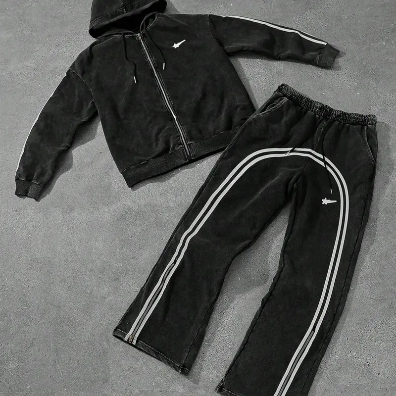 Two-Piece Set Men's Zip Up Hoodie & Sweatpants, Regular Fit Casual Long Sleeve Hooded Sweatshirt & Jogger Pants for Spring & Fall, Fashion Men's Two-piece for Daily Wear, Sweatsuit Matching Set