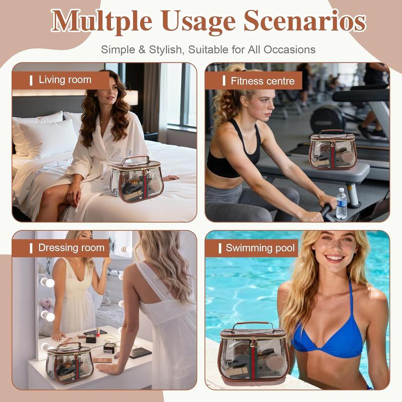 Vintage Waterproof Clear Cosmetic Bag - Wide Handheld Large Capacity Travel Toiletry Organizer for Women