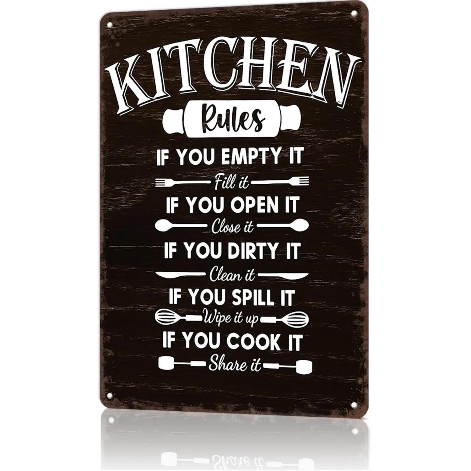 Kitchen Rules Home Kitchen Dining Area Cooking Space Wall Decor Signs 8x12 Aluminum Metal Sign Easy to Clean Grease Resistant