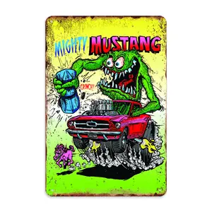 WSTKJW Rat Fink Metal Sign Vintage Home Garage Retro Wall Art Chic Man Cave Room Decor