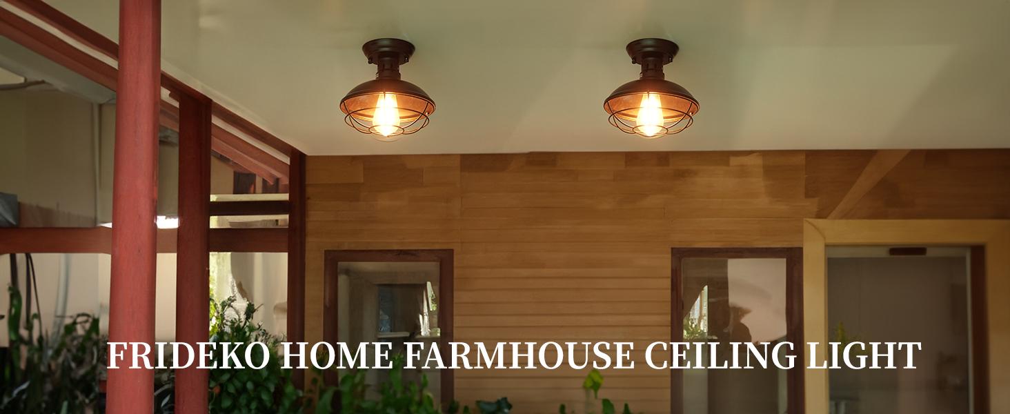 FRIDEKO HOME Farmhouse Flush Mount Ceiling Light Industrial Close to Ceiling Lighting Fixtures, Rustic Vintage Metal Black Ceiling Lamp for Kitchen Island Bedroom Hallway Farmhouse