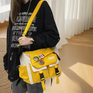 Canvas Messenger Bag  Crossbody bags for Women,Men, Shoulder Tote Handbags with Laptop pocket(with three badges)