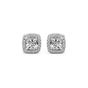 Women’s Luxury Inspired Halo Setting Earrings 2-Piece Set, Diamond-Studded Medium Square Shining Earrings, Low-Sensitivity Copper-Plated Metal Coating, Comfortable Daily Wear Fashion Accessory, Birthday Gift
