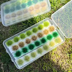 4colors Mix/28tufts Static Grass Tufts Set for Miniature Scenery, 4 Season Colors Mix Design Static Grass Clumps for Diorama