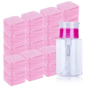 Biutee Lint Free Nail Wipes 1200pcs with Cleaner Bottle Set Pump Dispenser Push Down Cleanser Bottle Disposable Super Absorbent Soft Non-Woven Polish Cleansing