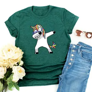 Unicorn Printed round Neck Short Sleeve Leisure Sweater Plus Size Undershirt