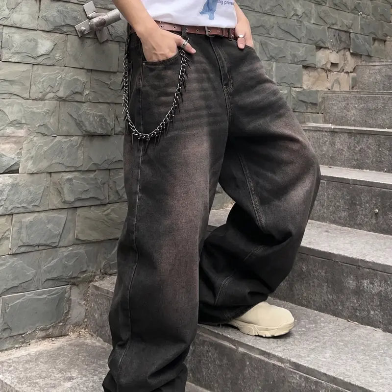 Men's Y2K Retro Gradient Faded Oversized Thick Fabric Jeans - Vintage Clothing, Distressed Black, Pocket, Street Style for Rock Looks, Fun Denim Finds, Aesthetic Pick