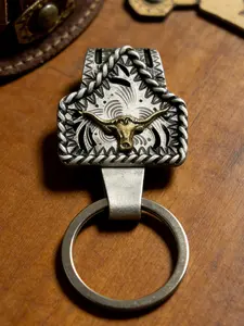 Handmade Cow Brand Belt Keychain, Copper Bull Head Pattern, Western Style Personalized Key Chain, Texas Inspired Fashion Accessory