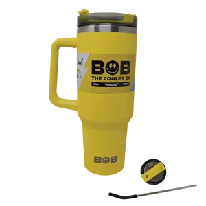 BOB THE COOLER CO - 40oz "Roadie" Heavy Duty Double Wall Insulated Tumbler with Straw and Handle, Stainless Steel, Great for Travel, Beach, & More