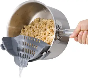 Clip On Strainer for Pots and Pans - Heat Resistant, , Noodle, Meat, Fruits, Vegetables and Pasta Drainer - Versatile Kitchen Gadget and Colander (Gray)