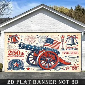 2D Flat Banner Polyester Photography Backdrop, HD Digitally Printed with American Patriotic Design, Featuring Cannon, Flag, and Liberty Bells, for 250th Anniversary of Independence Day, National Celebrations, Party Decor, Photo Bo