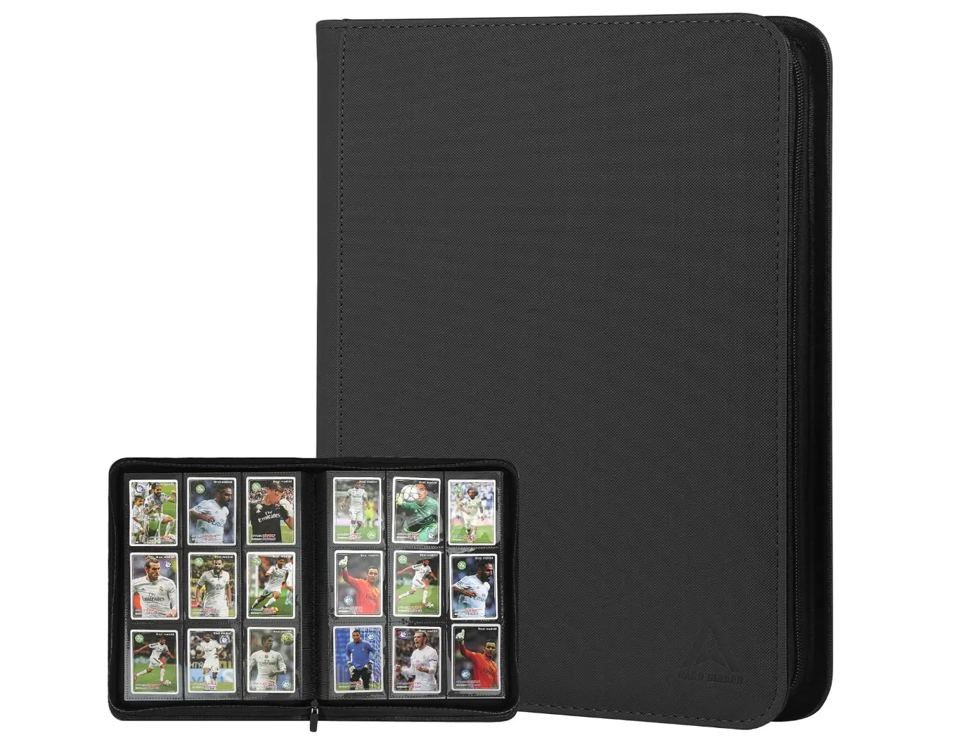 ard Binder with 9 packets + Side pack with zipper (black) | Zippered Closure, Sports Card Storage, Multiple Colors, PU Leather Cover, Side-Loading Pockets