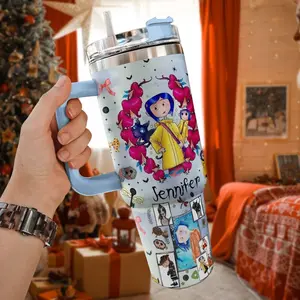 Coraline 20oz - 40oz Tumbler Stainless Steel with Straw, Double Wall Insulated, With Handle – Epic Cartoon Movies Series Design, Perfect Gift for Fans