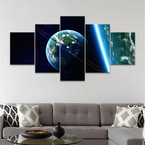 Earth in Brilliant Space Pattern Unframed Painting, 5 Counts/set Canvas Wall Art Poster, Wall Art Decor for Home Living Room Bedroom Office, Ornaments