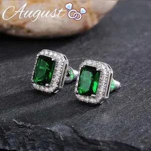 Green/Blue Women's Princess Cut Square Cubic Zirconia Earrings Exquisite Earrings A Perfect Gift With Exquisite Packaging