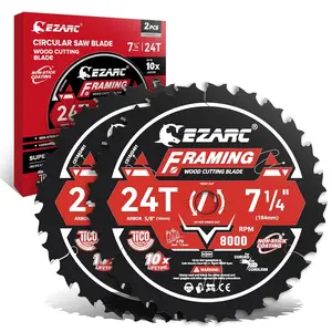 EZARC 7-1/4 Inch Circular Saw Blades 24T/40T/60T - FRAMING Wood Cutting Blade, Ultra-Thin 1.5mm Kerf, Non-Stick Coating, 2 Pack