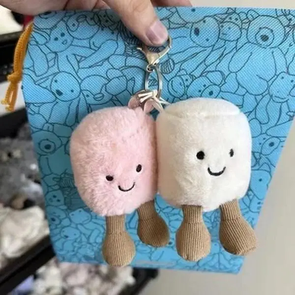 Jellycat Amuseables Pair of Marshmallows Bag Charm – Cute Plush Keychain, Soft Kawaii Backpack Charm, Collectible Bag Accessory, Gift for Kids & Jellycat Fans
