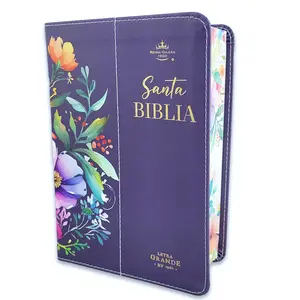 Biblia para Mujer Portatil 12 puntos RV1960 imit piel flores lila con canto floral