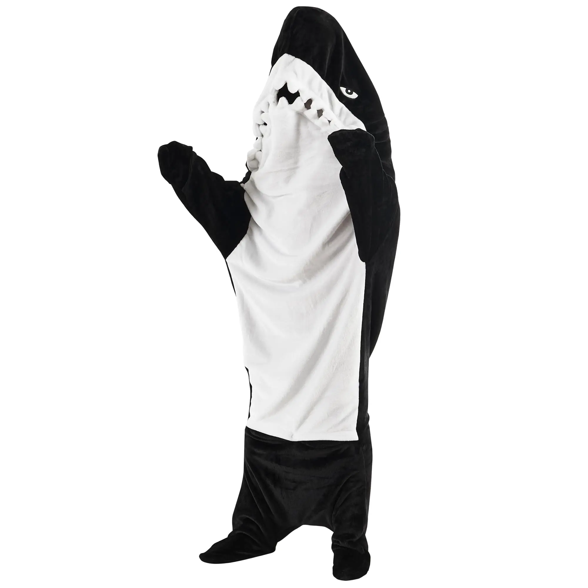 ZPECC Shark Blanket Hoodie Onesie Adult - Wearable Comfy Soft Flannel Full Body Fish Blanket Hooded for Cosplay Shark White Elephant Gifts(BlackM)