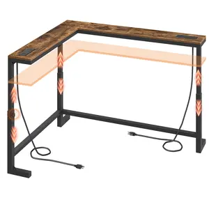 MAHANCRIS 78.7'' Narrow Console Table with 2 Power Outlets, Hallway Table with Adjustable Height, L-Shaped Behind Couch Table, for Hallway, Living Room, Bedroom, Rustic Brown