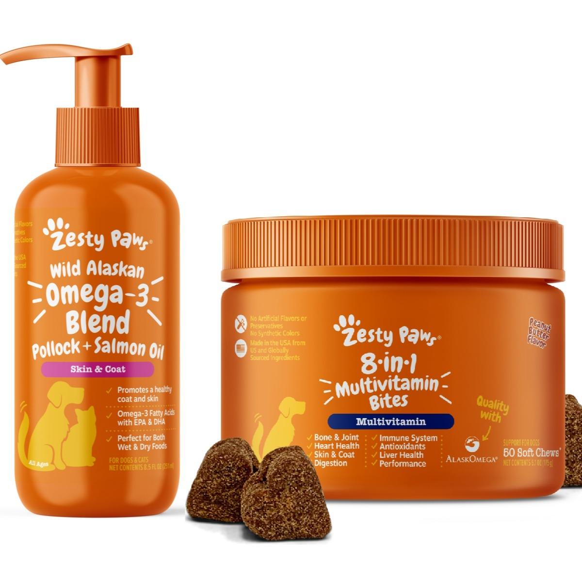 Skin, Coat & Whole Body Support Bundle (Salmon Oil + Multivitamin Bites)