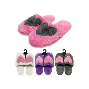 Big Heart Fuzzy Fleece Foam Lounge Slipper Slides