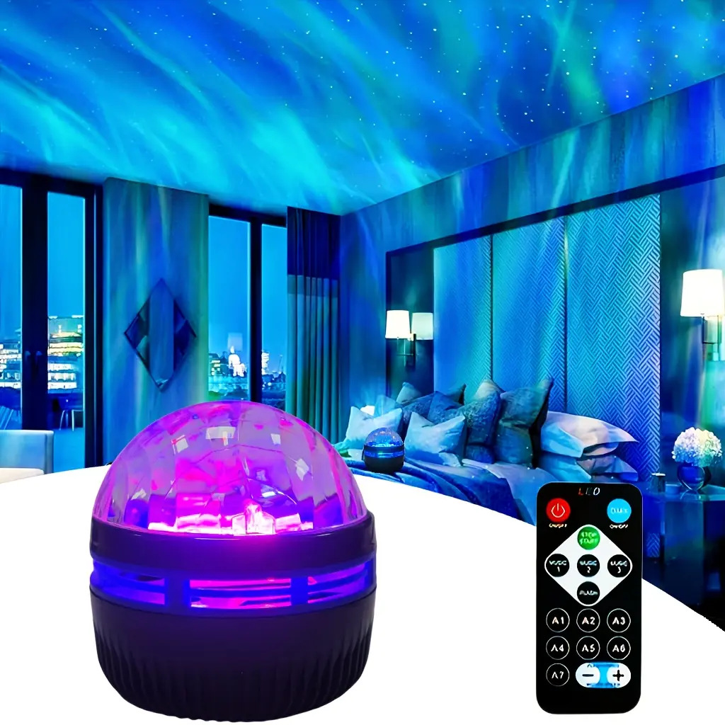 Aurora LED Star Projector with Remote Control -7 Galaxy Lighting Effects, USB Powered Night Lights, Suitable for Bedroom, Camping, Wedding, and Home Decor - Perfect Christmas Gift Audio Lens Starry Watch