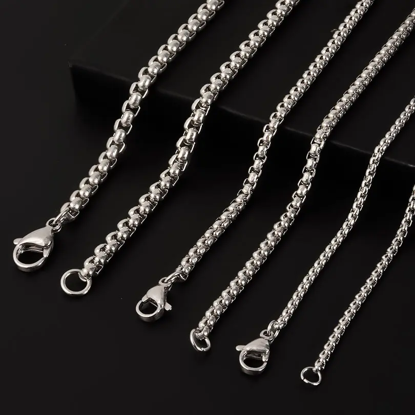 45/50/60/70/80/90cm Long Chain Simple Jewelry Around Neck Decor Stainless Steel Box Necklaces For Women Men DIY Pendant Supplies