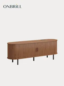 【Sliding Doors Design】ONBRILL 55" Gorgeous Fluted TV Stand for TVs up to 60 Inch, Modern Entertainment Center with Power Outlet & Adjustable Shelves Storage for Living Room, Media Console,Bedroom Furniture,Christmas Gift