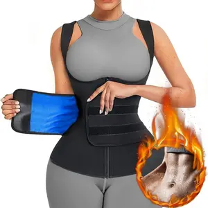 Women Compression Waist Trainer Suit Vest Tank Top with Zipper Belt Tummy Control Shapewear Gym Shirt Faja Control