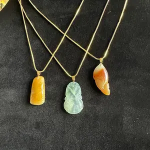 Jade Pendants Set of 3 - Bamboo, Wish You Luck, Gold Fish