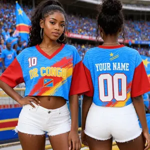 Custom DR Congo Soccer Crop Top Jersey, Personalized DR Congo Soccer Jersey Crop Tee, Support Football Team P9E
