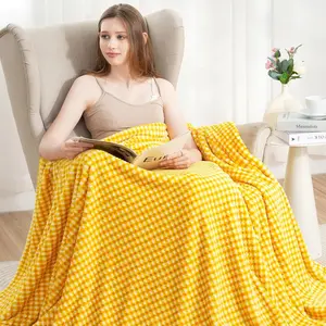Yellow and White Fleece Twin for Couch Soft Twin Blanket Lightweight Decorative Fuzzy for Sofa Chair Bed 60x80 Inches