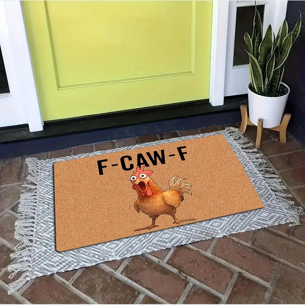 Funny F-CAW-F Screaming Chicken Diatomite Doormat - Anti-Slip, Waterproof Single Mat with Animals, Letter Print, Spooky Ghosts, Bats, Cow Print, 2 Sizes, Retro Modern Front Door Decor for Farmhouse, Country Porch (Anti-Slip Solutions Included), Two Sizes