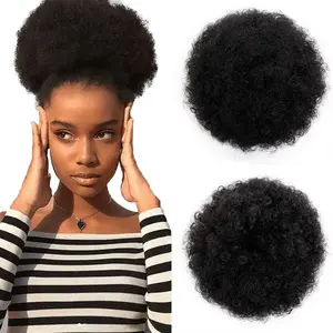 Short Afro Synthetic Curly Hair Ponytail   Kinky Curly Wrap Drawstring Puff Ponytail Hair Extensions with 2 Clips(Large 1B#)