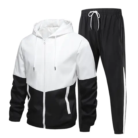 Men's 2-Piece Hooded Woven Windbreaker & Fitted Jogger Pants Tracksuit Set - Matching Sets for Gym Workout, Casual Athleisure